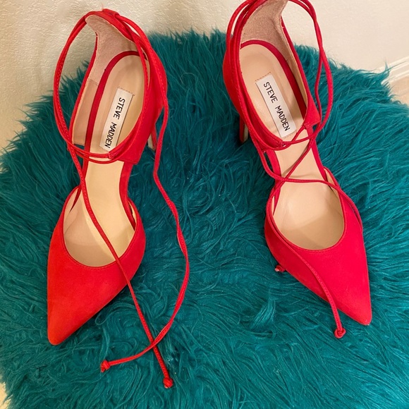 Roebella Red Suede Steve Madden Pumps Pointed Toe - Picture 5 of 8